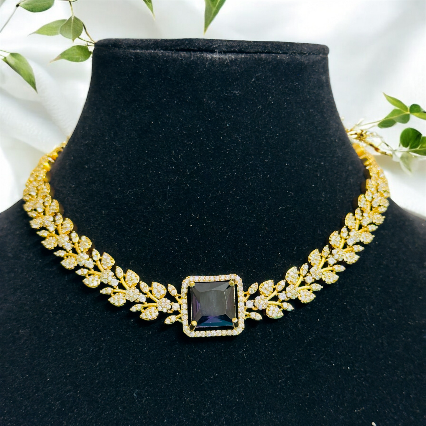 Elegant AD Stone Necklace with Jhumkas