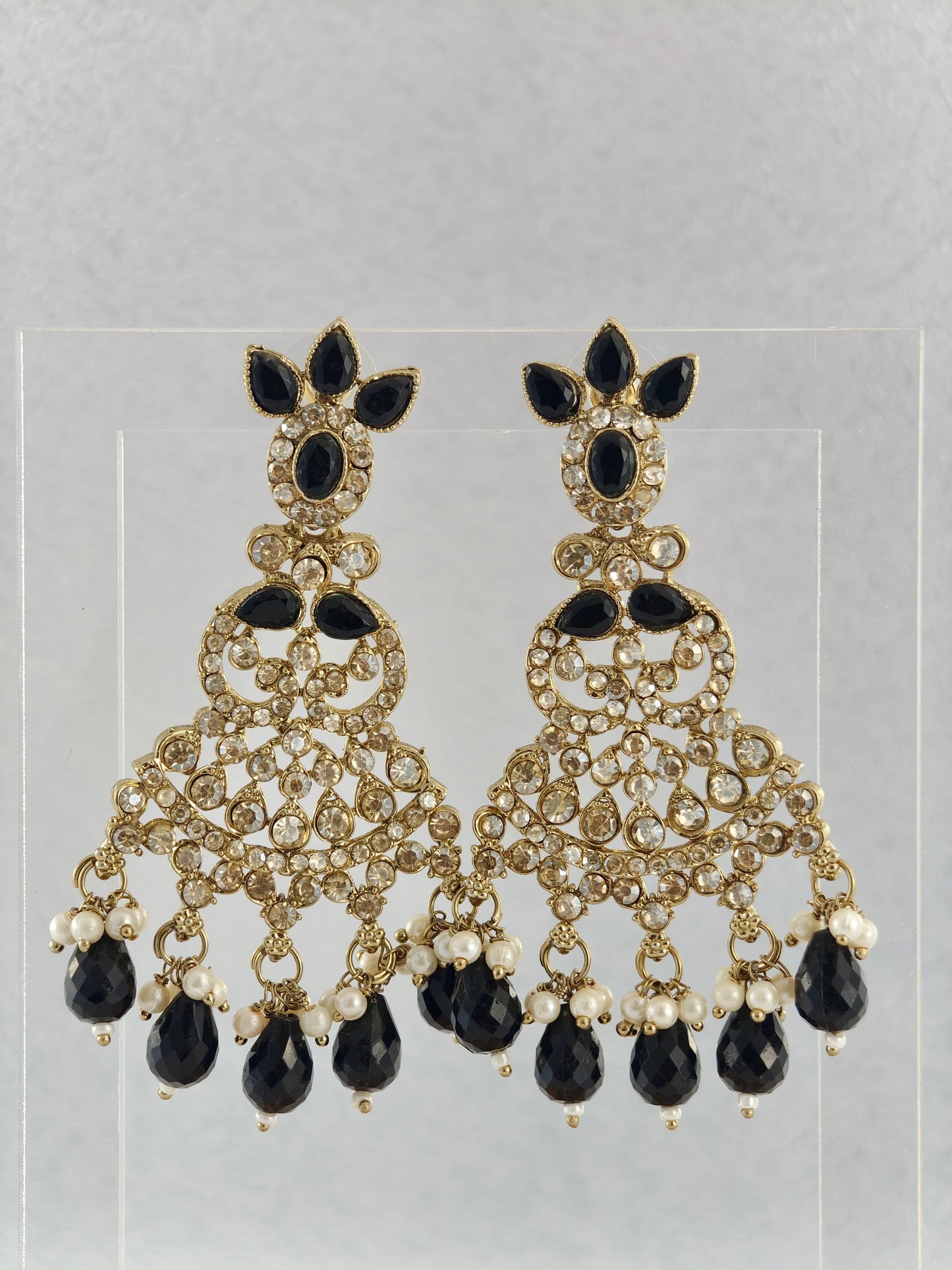 Chandbali Earrings with Black Bead Drops