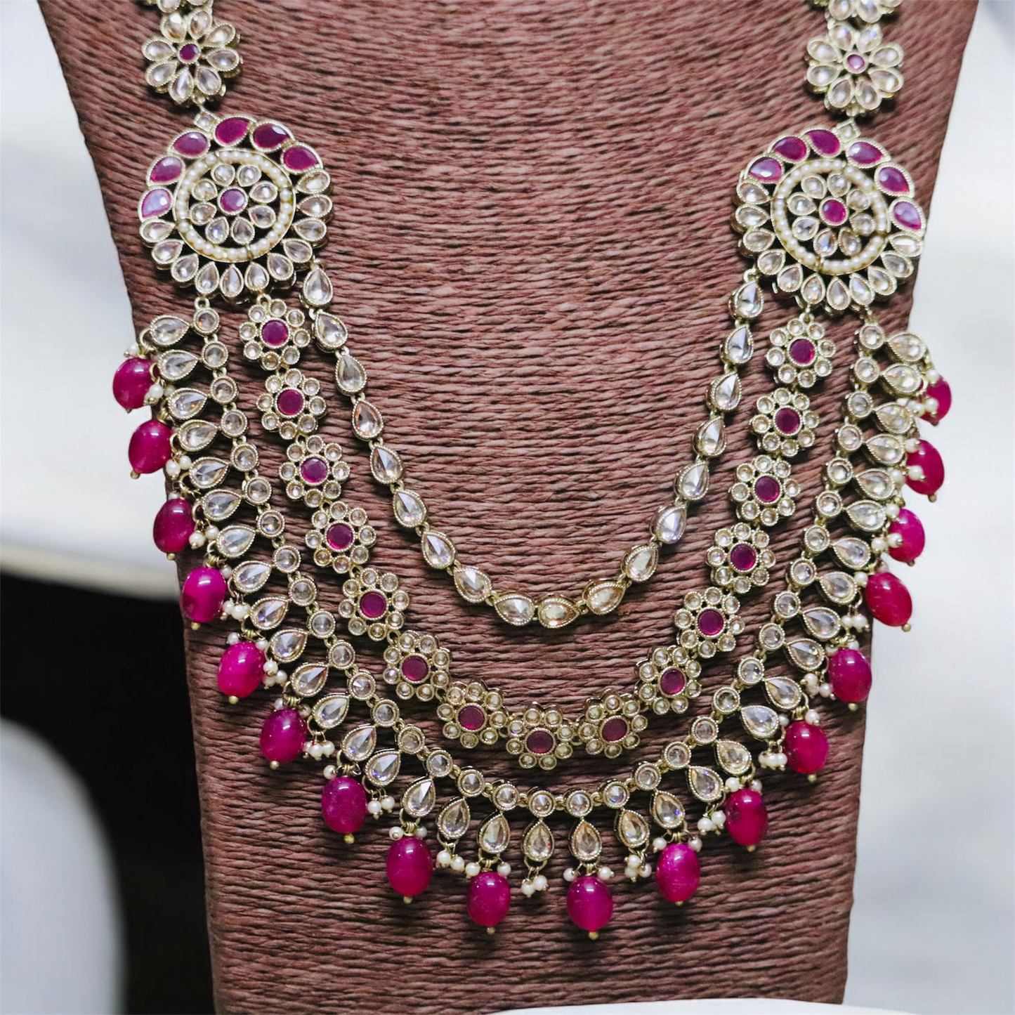 Beautiful Magenta Beaded Victorian Bridal Set