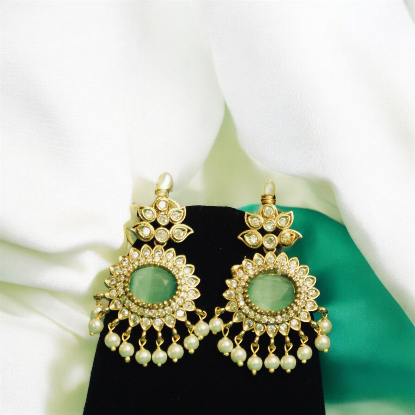 Sparkling AD Stone Necklace and Earrings with Pearls