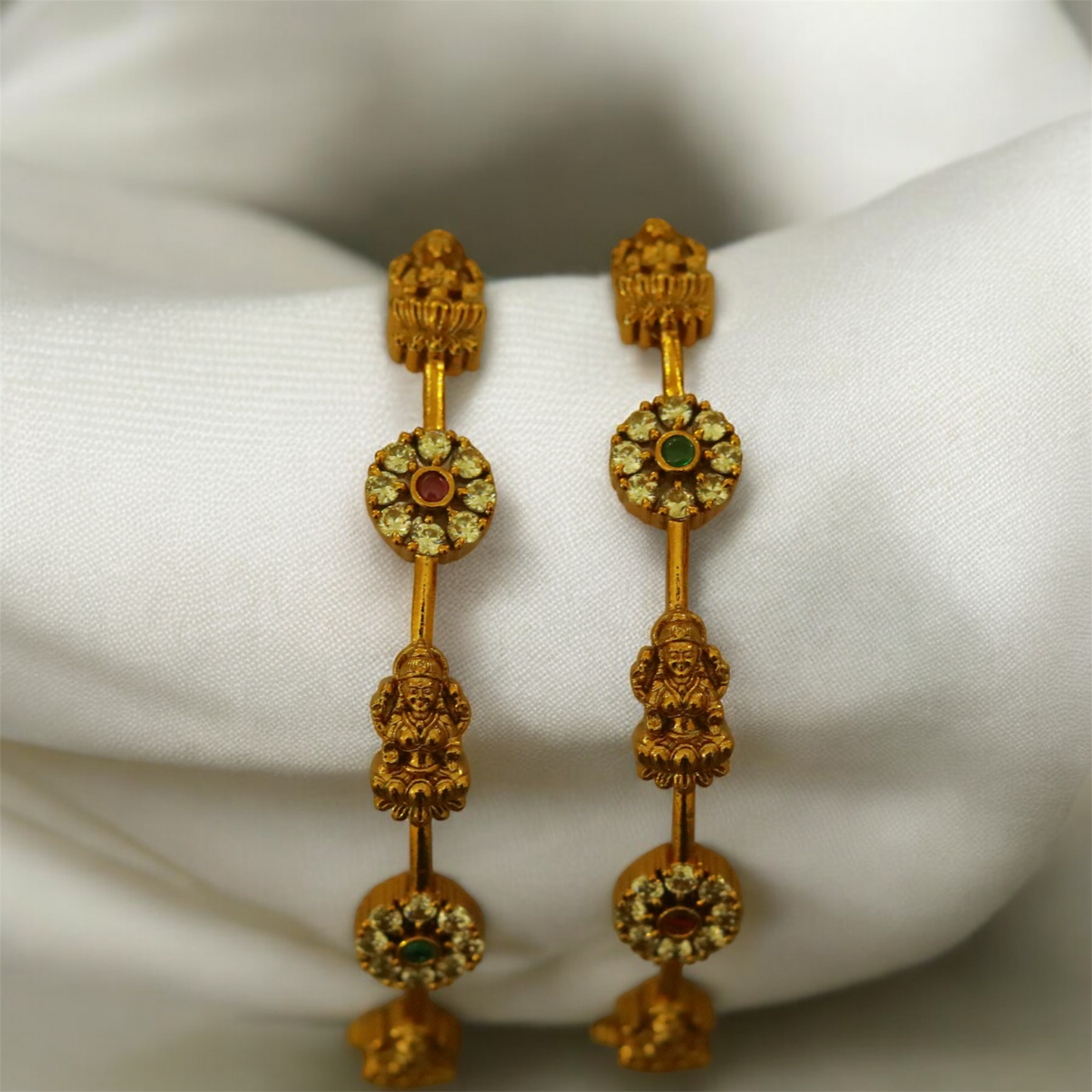 Lakshmi Flower Multi Stones Bangle (set of 2)