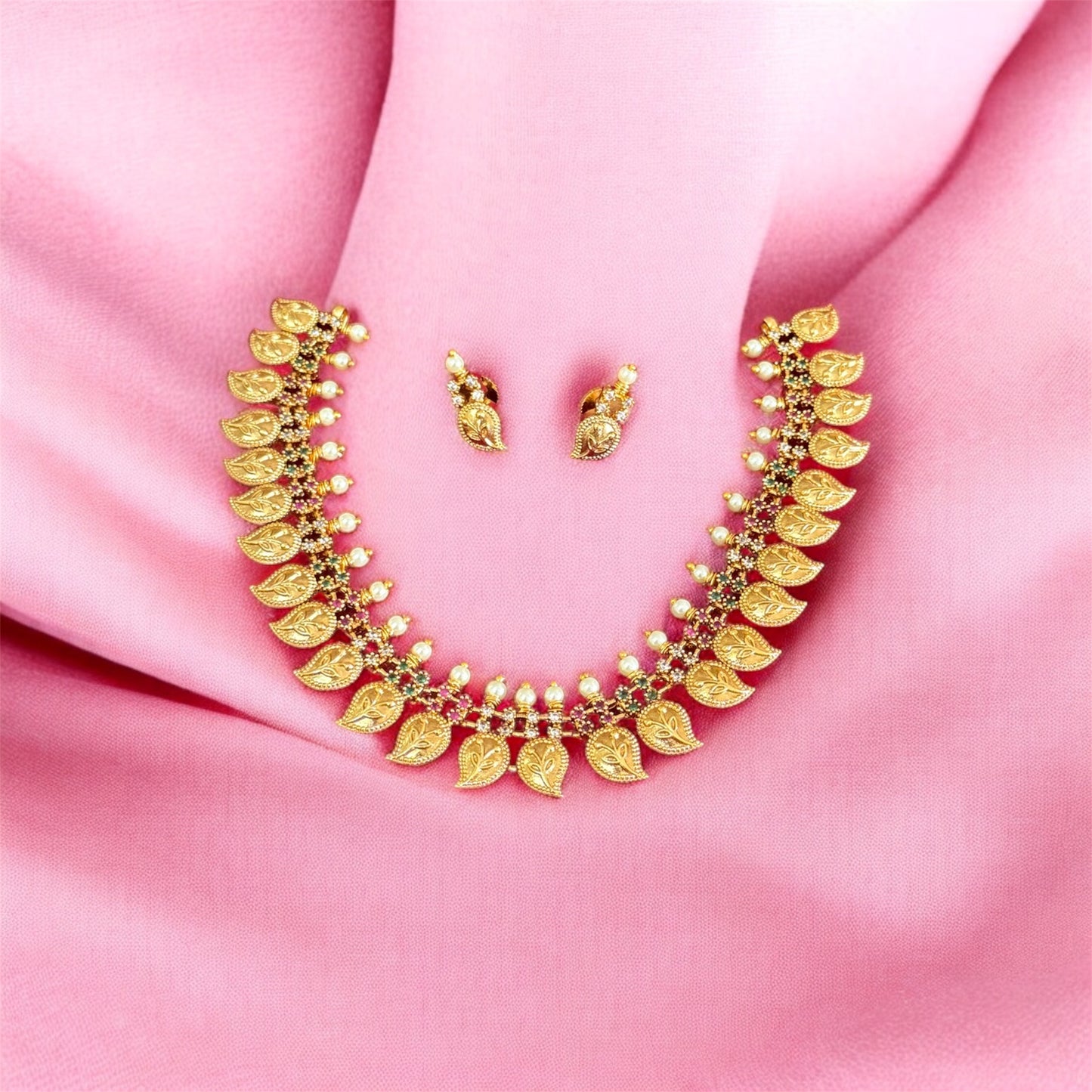 Matte Finish Mango Design Necklace & Earrings Set