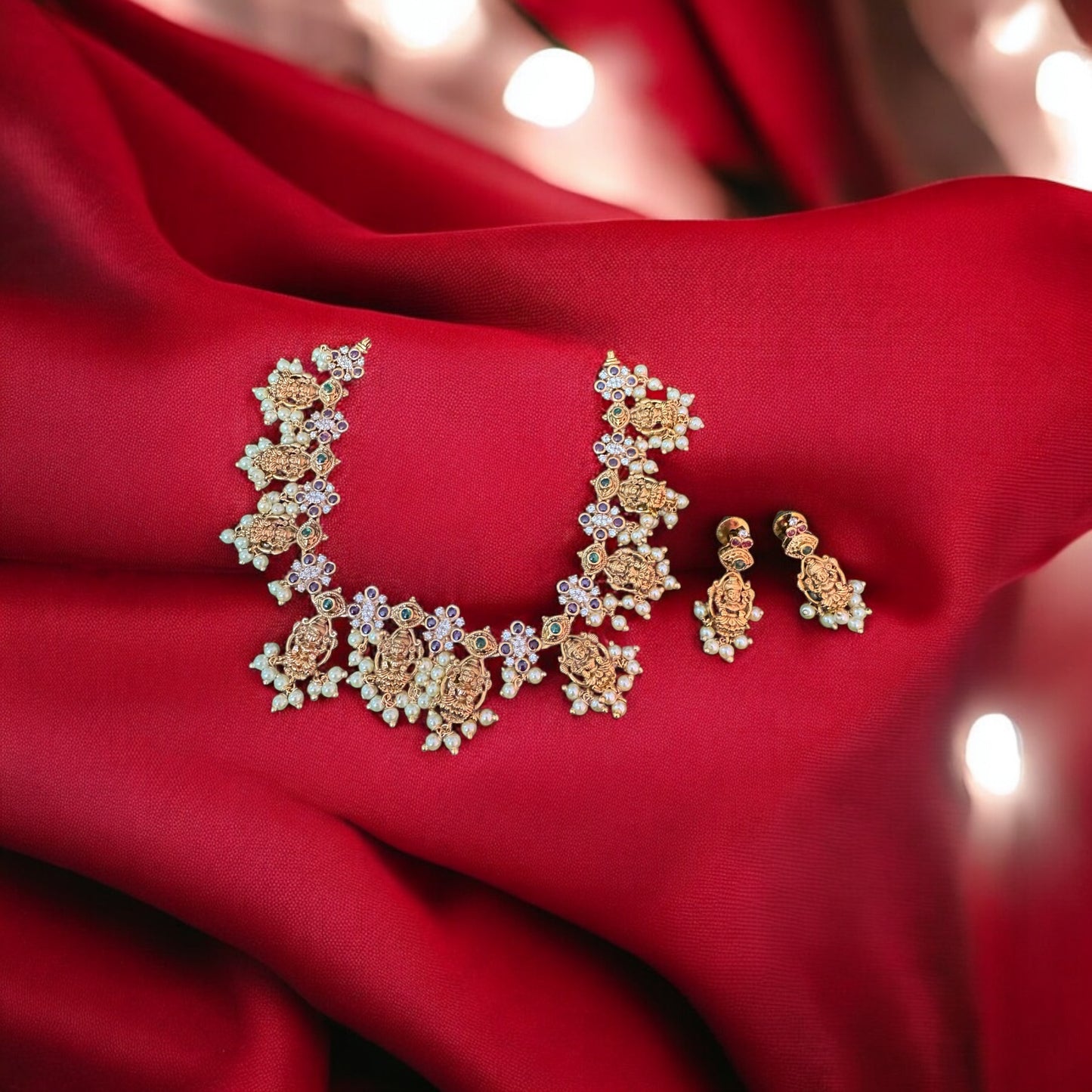 Adorable Lakshmi Design Necklace & Earrings Set