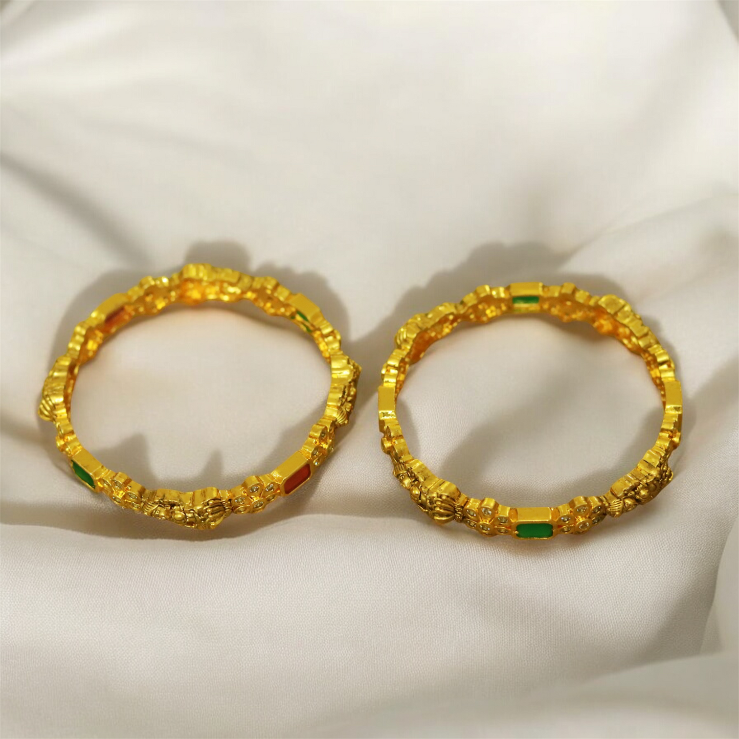 Multi Stones Lakshmi Bangle (Set of 2)