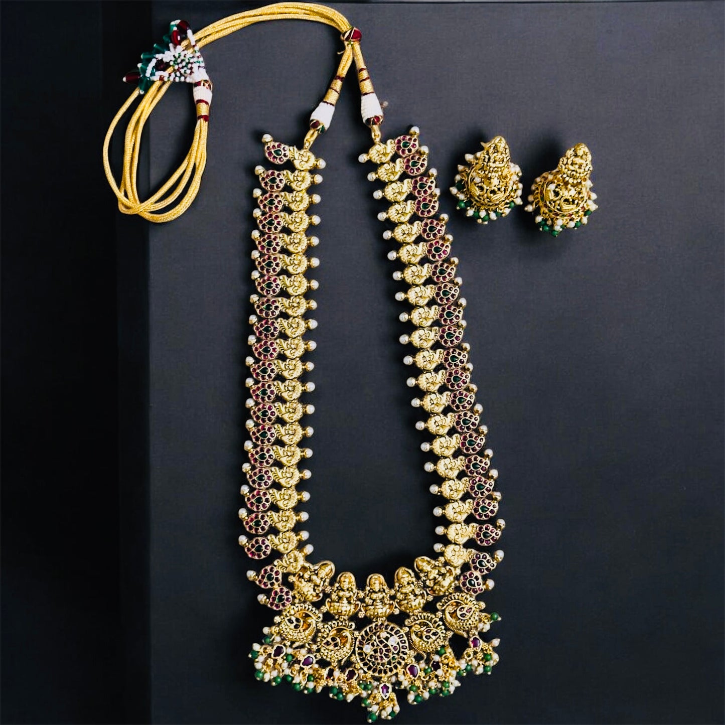Premium Kemp Manga Lakshmi Bridal Haaram & Jhumka Set
