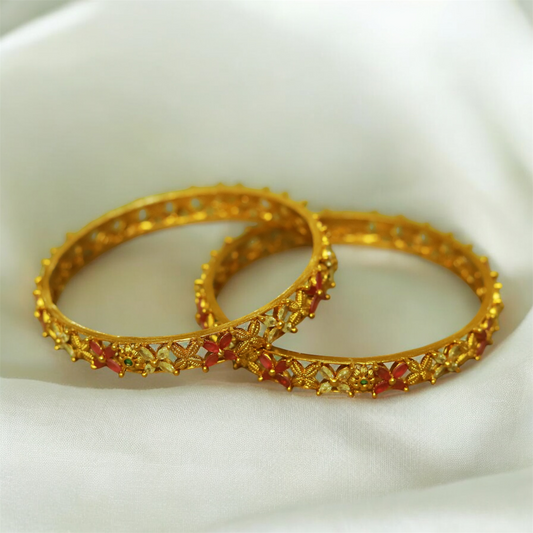 Multi Stones Flower Bangle (Set of 2)