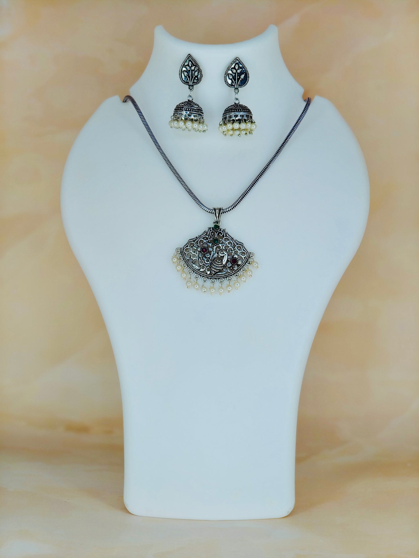 Simple Oxidised Pendant Set