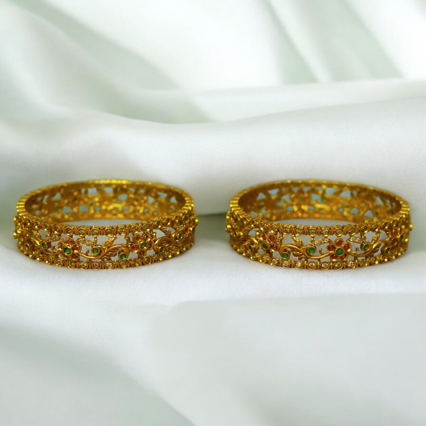 Multi Stones Floral Bangle (Set of 2)