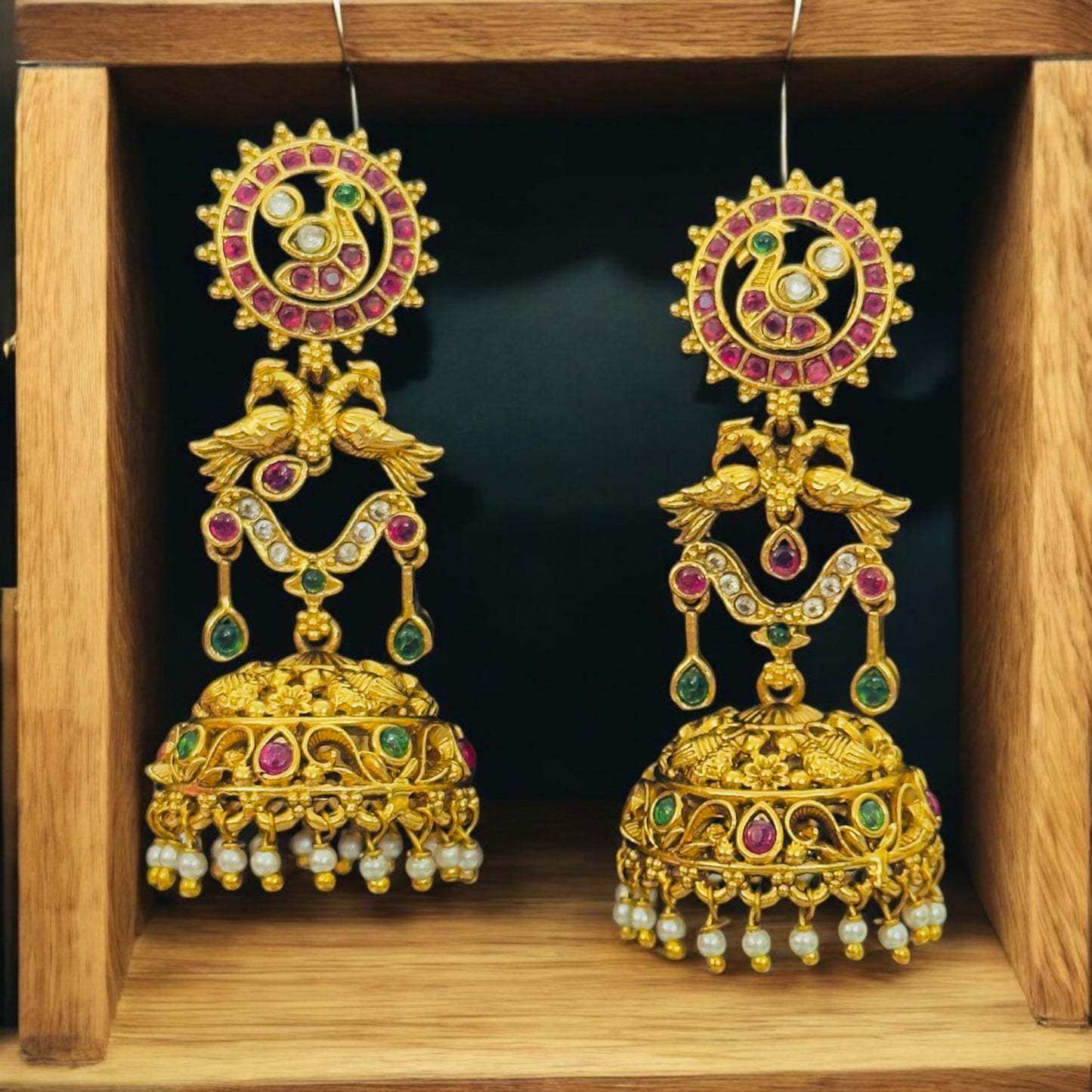 Beautiful Ruby Peacock Jhumka