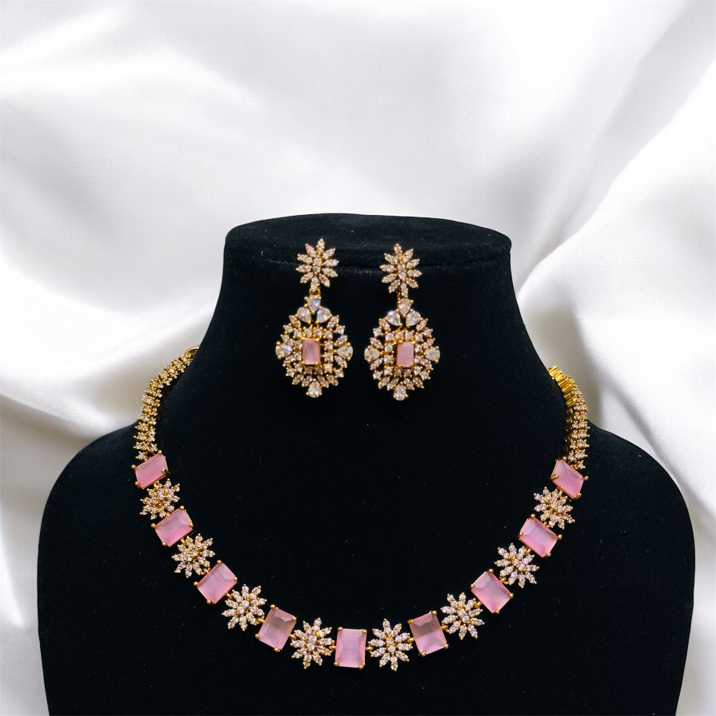 Stunning Simple AD Stone Necklace & Earrings Set