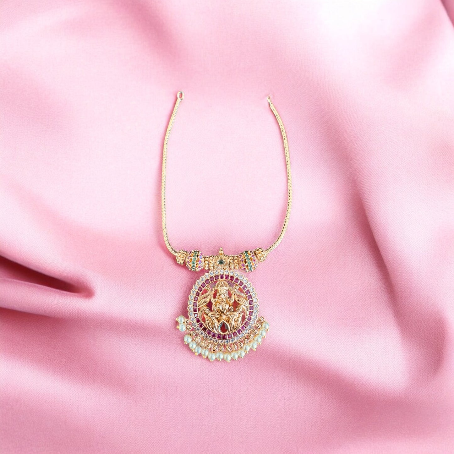 Trending Lakshmi Pendant Necklace & Jumka Set