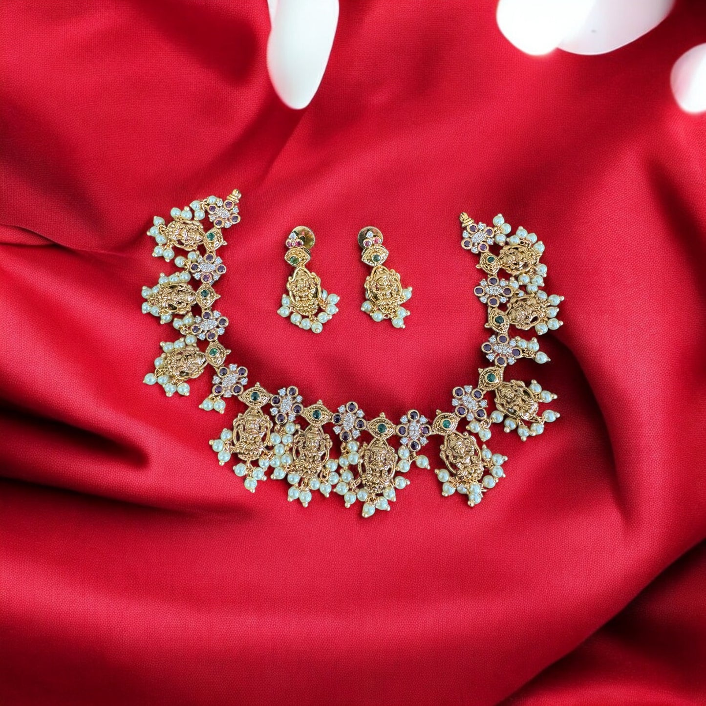 Adorable Lakshmi Design Necklace & Earrings Set