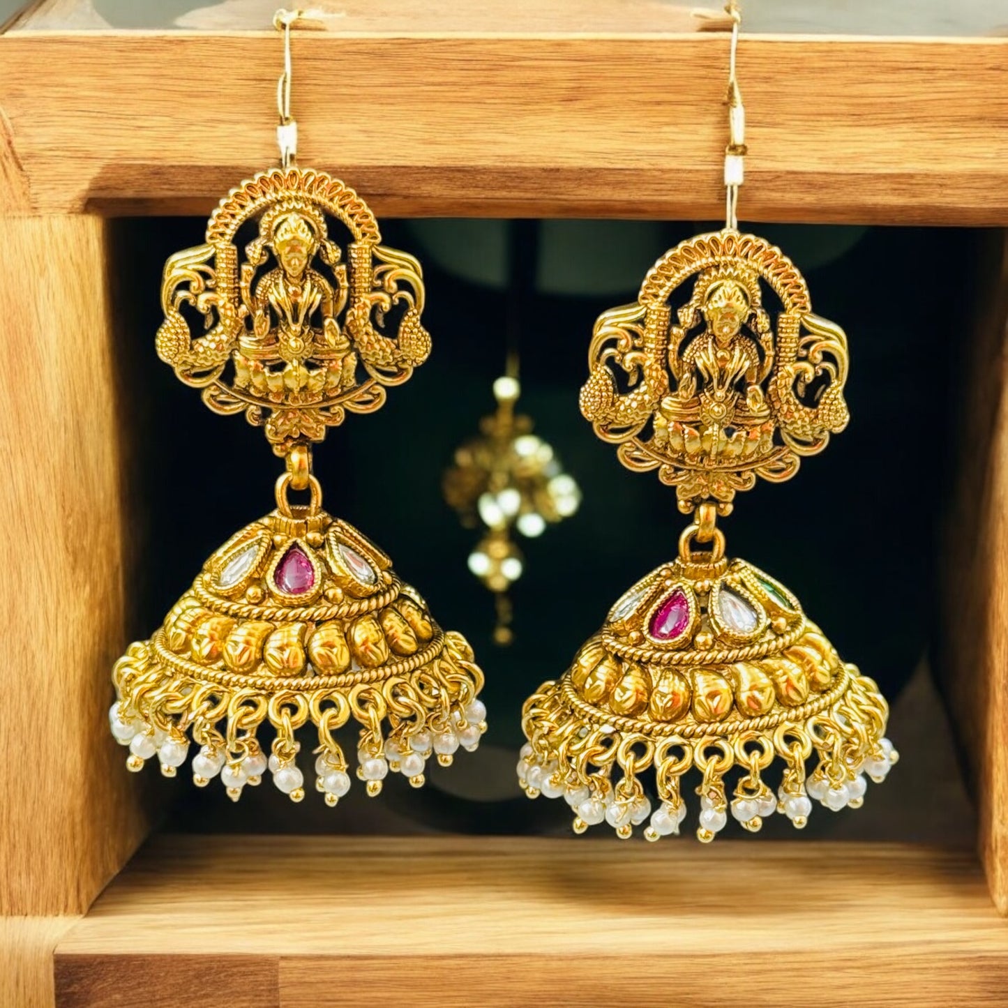 Beautiful Lakshmi engraved Bridal Jhumka