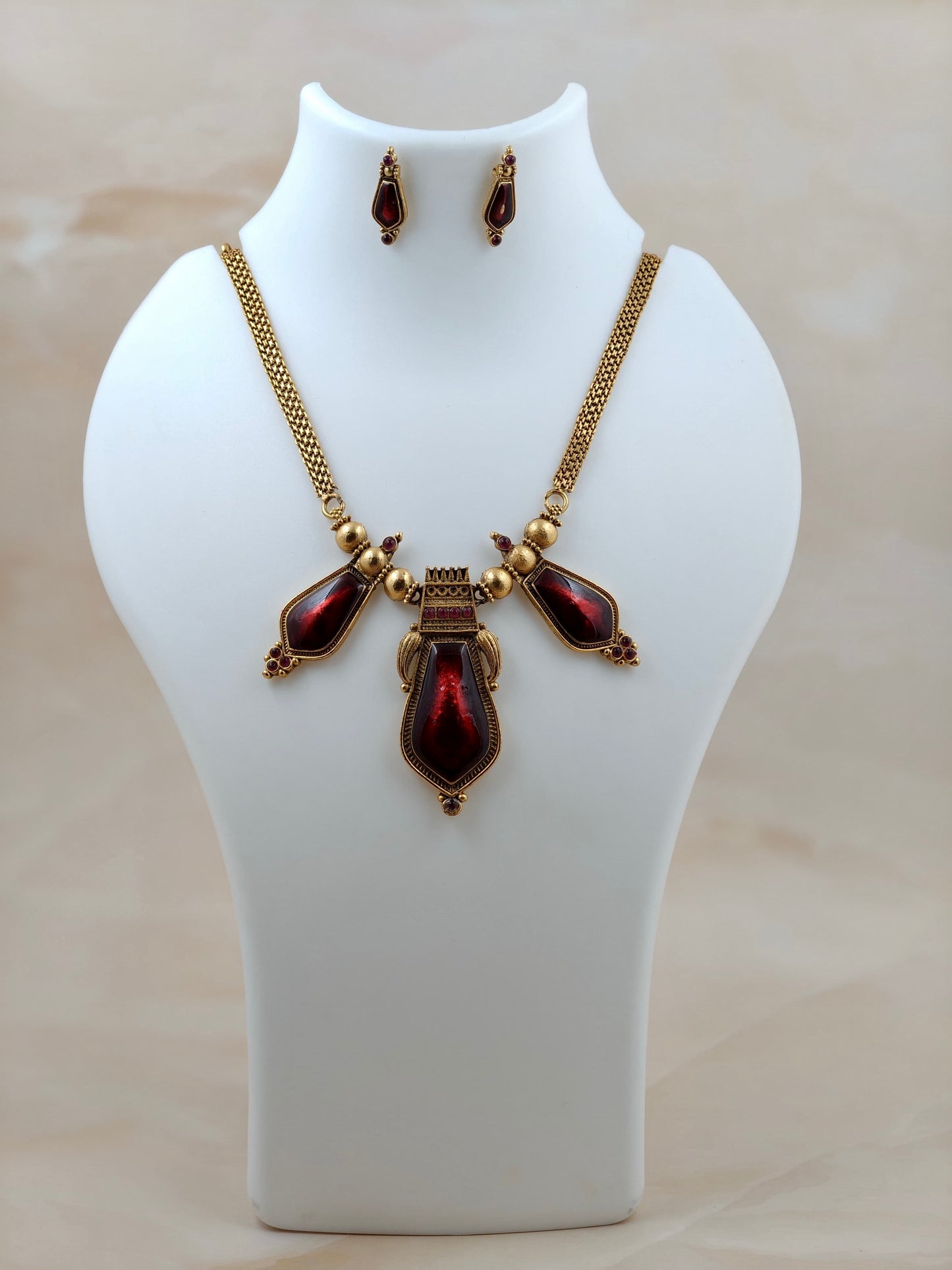 Tri locket Enamel Nagapada Necklace