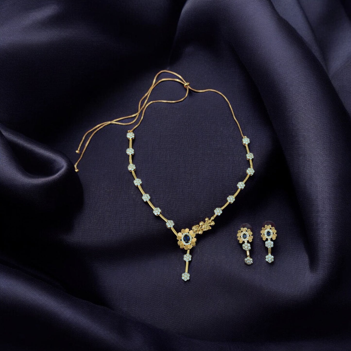 Elegant Simple A D Stone Necklace & Earrings Set