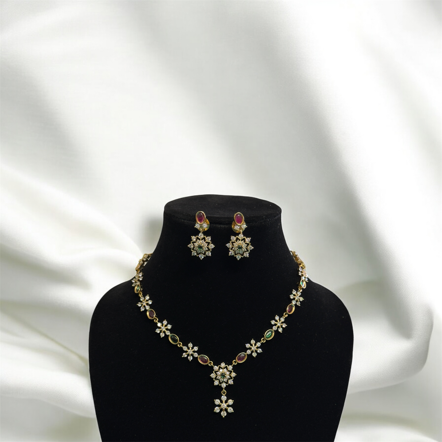 Simple Multi Stone Necklace & Earrings Set