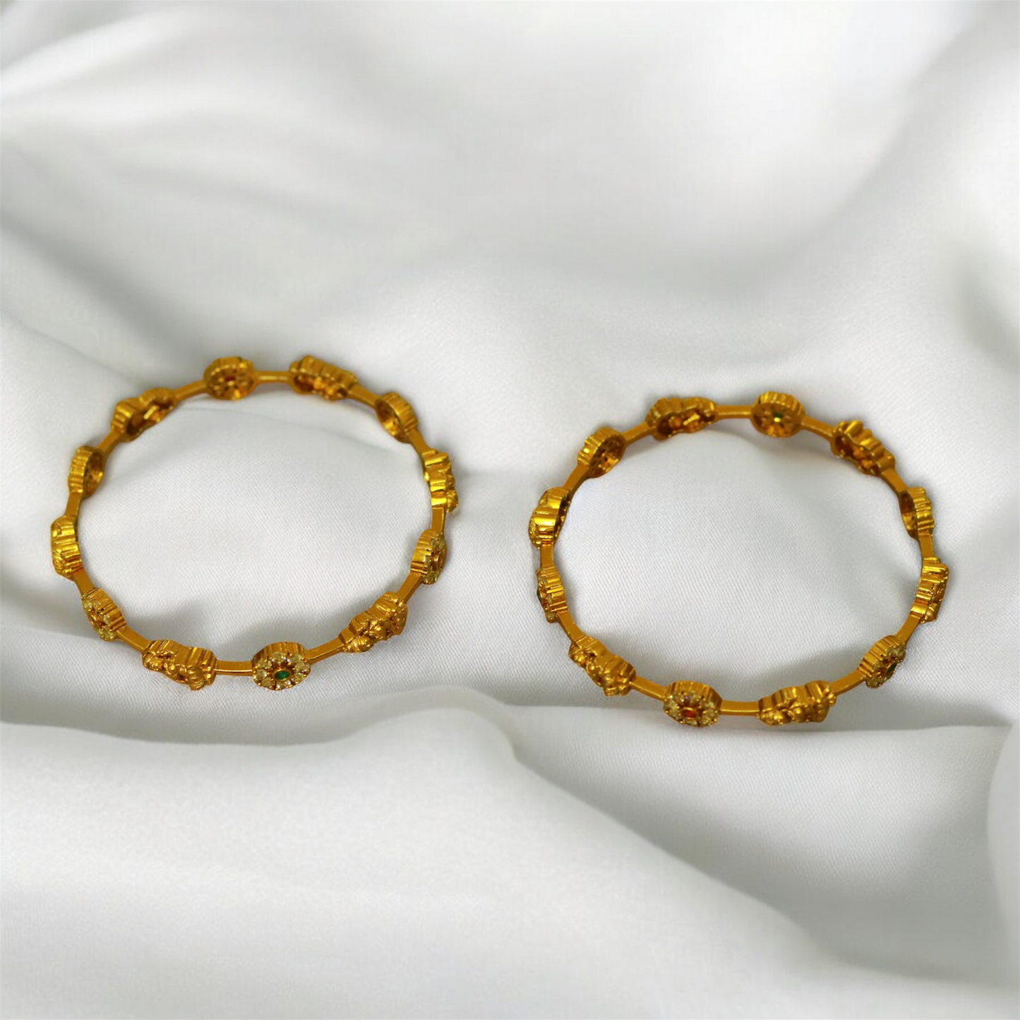Lakshmi Flower Multi Stones Bangle (set of 2)