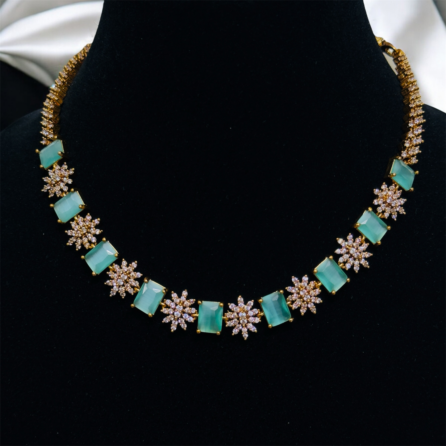 Stunning Simple AD Stone Necklace & Earrings Set