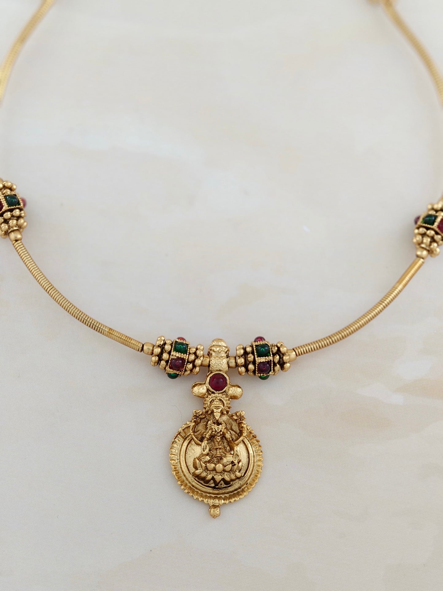 Lakshmi Necklace with Red & Green Stones