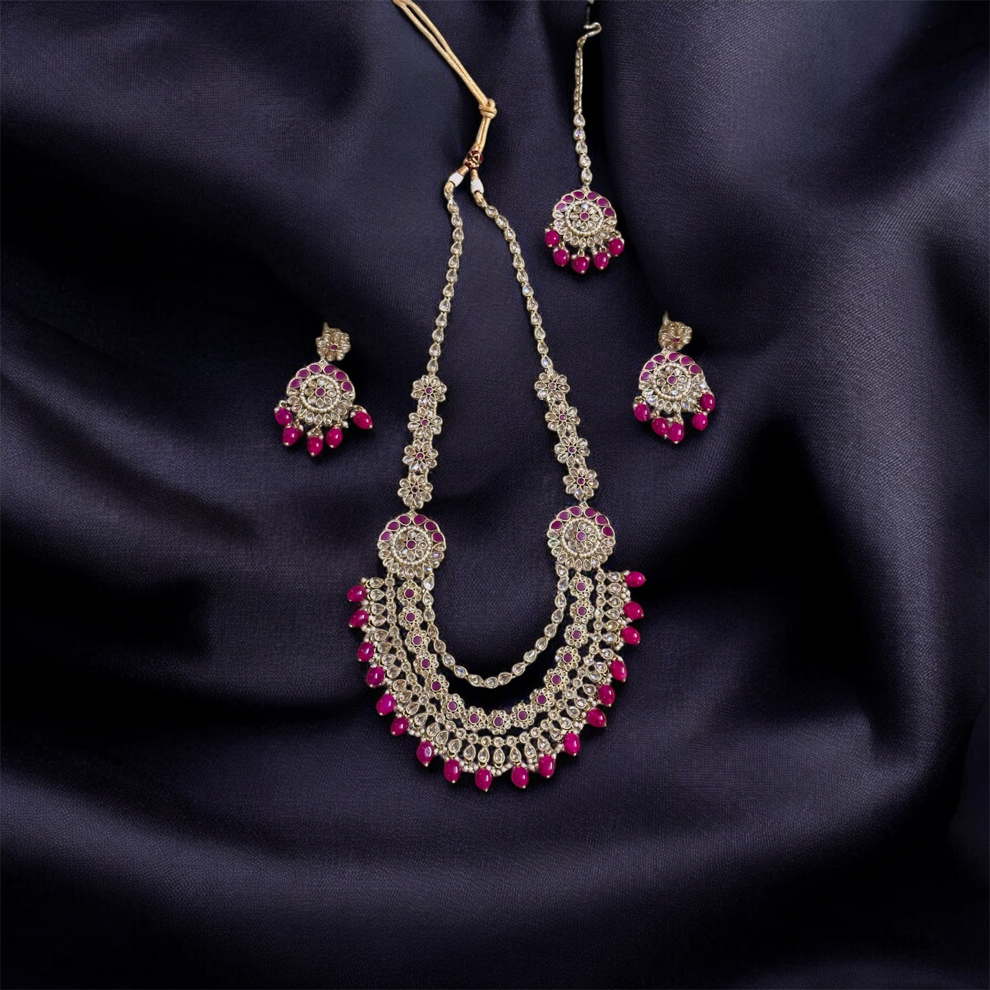 Beautiful Magenta Beaded Victorian Bridal Set