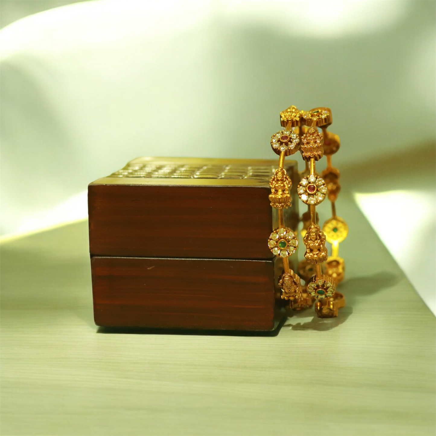 Lakshmi Flower Multi Stones Bangle (set of 2)