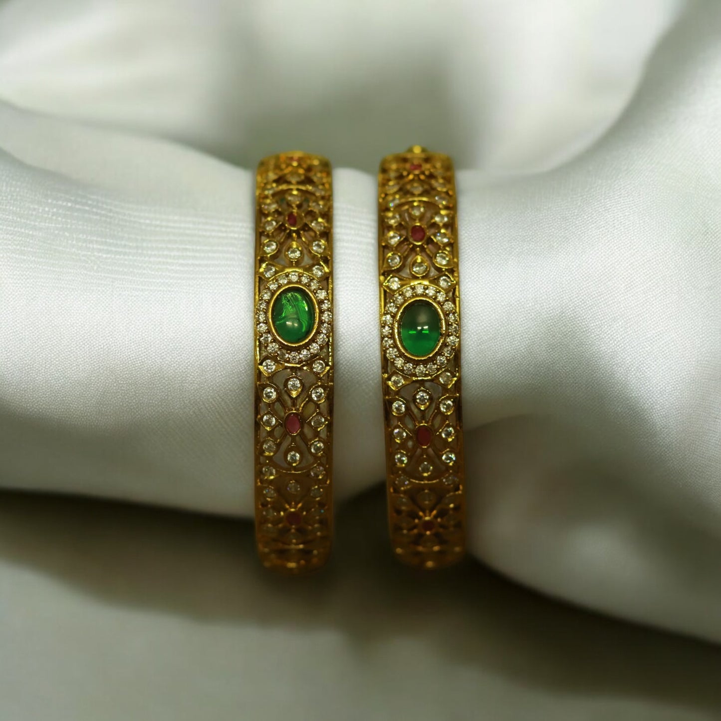 Multi Stones Floral Bangle (Set of 2)