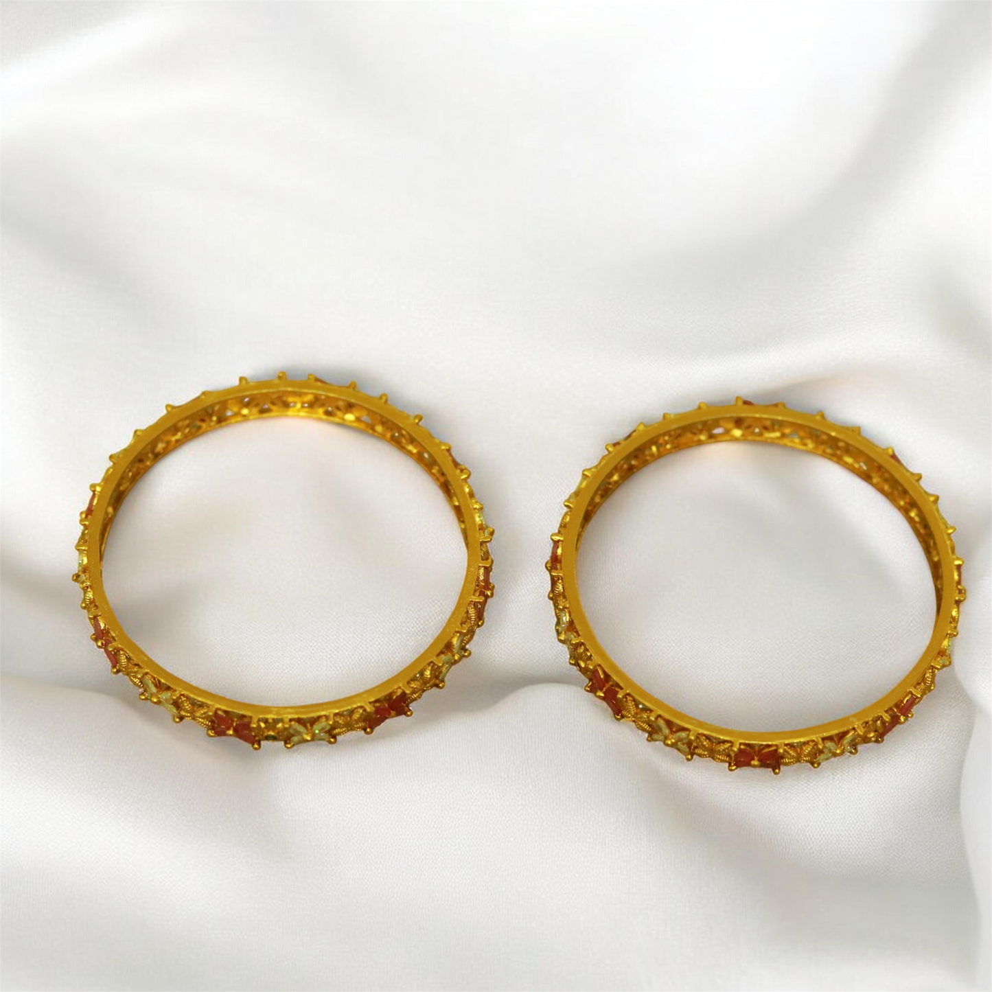 Multi Stones Flower Bangle (Set of 2)
