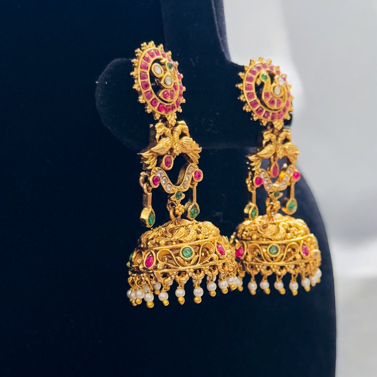 Beautiful Ruby Peacock Jhumka