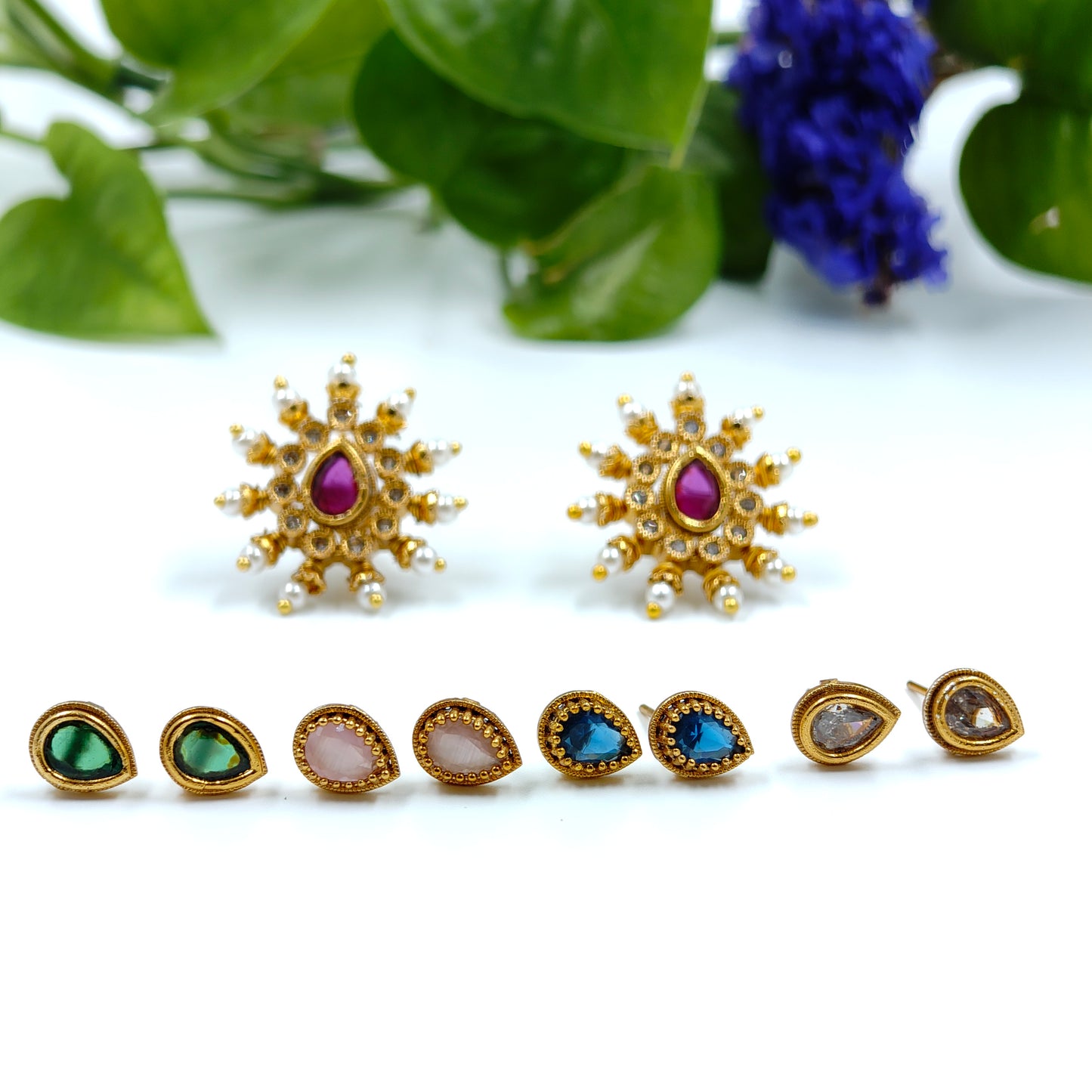 A D Stone Changeable Pearl Ear Studs