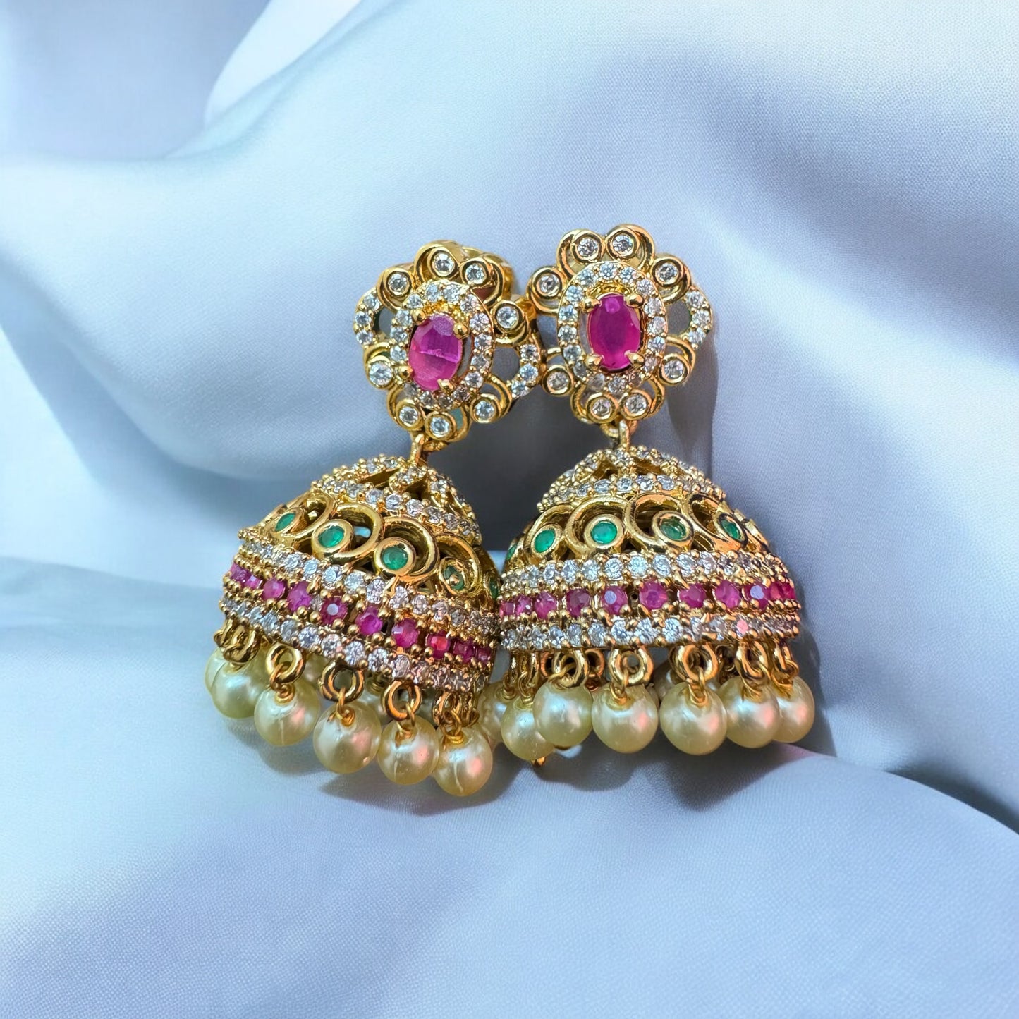 Elegant Matte Finish A D Stone Necklace & Jumka Set