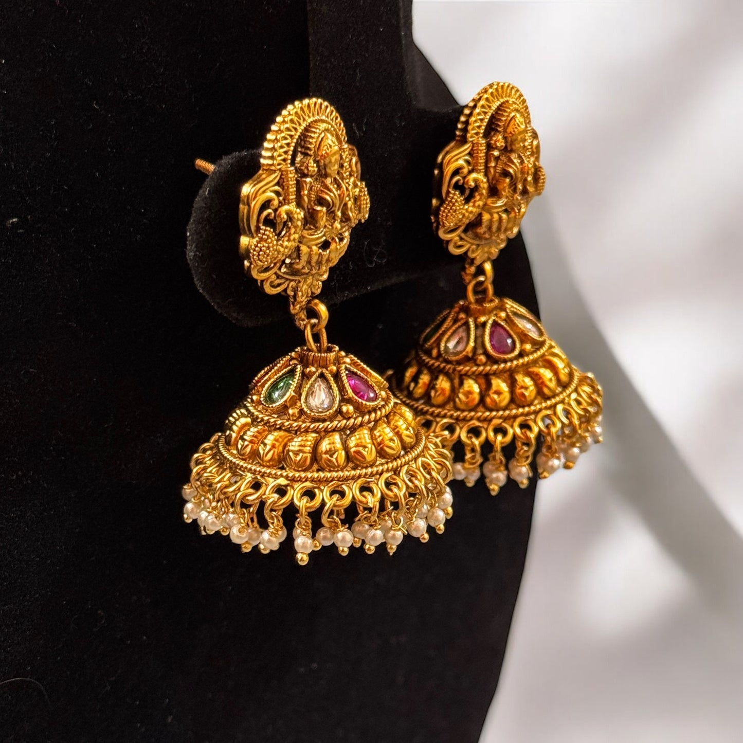 Beautiful Lakshmi engraved Bridal Jhumka