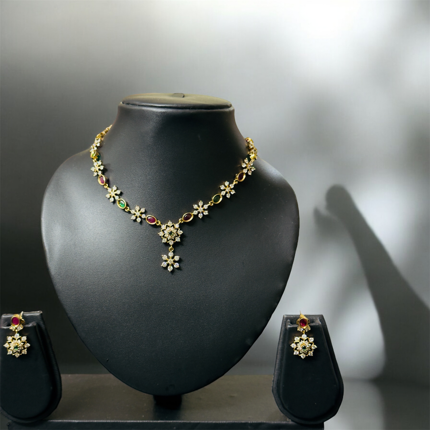 Simple Multi Stone Necklace & Earrings Set