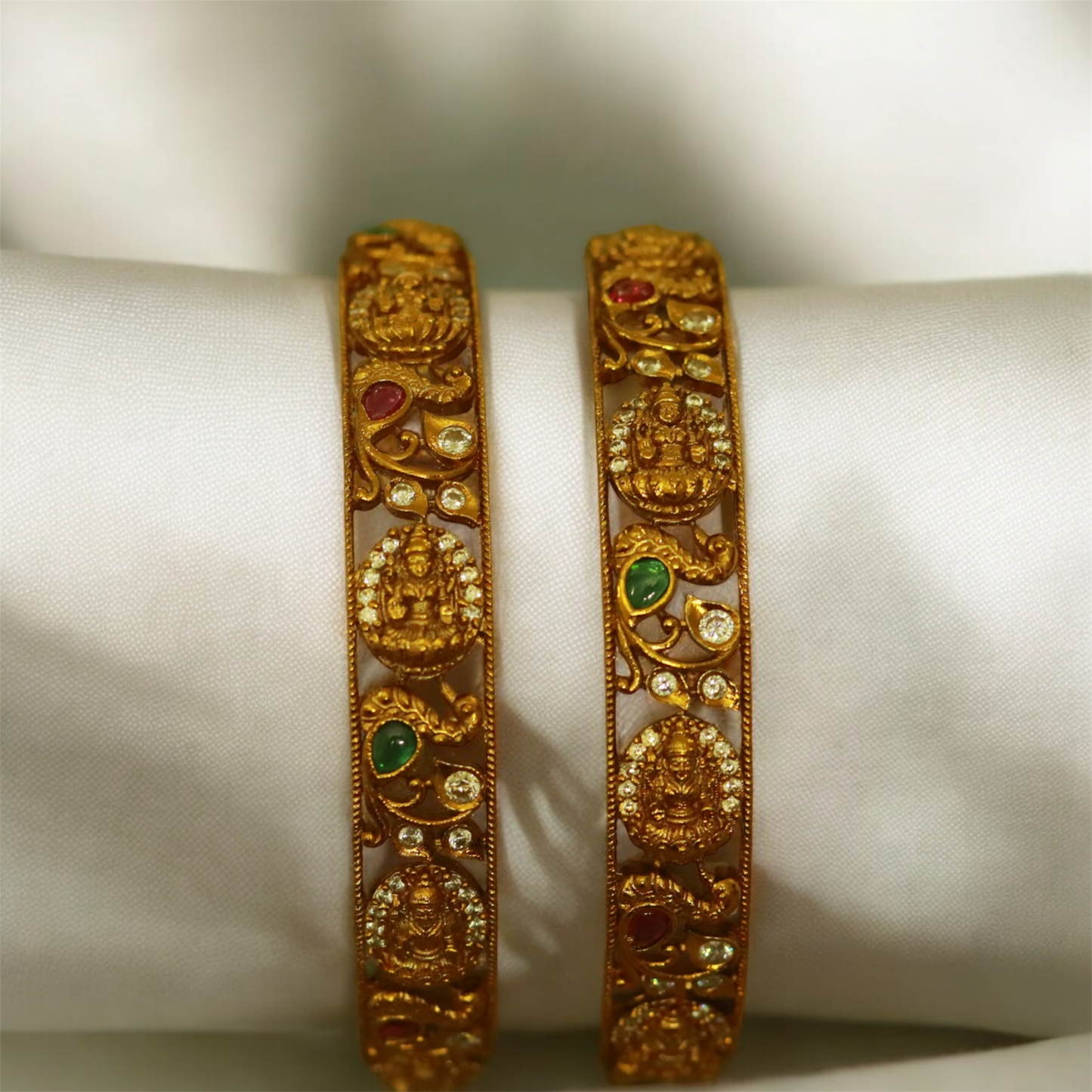 Antique Peacock & Lakshmi Bangle (Set of 2)