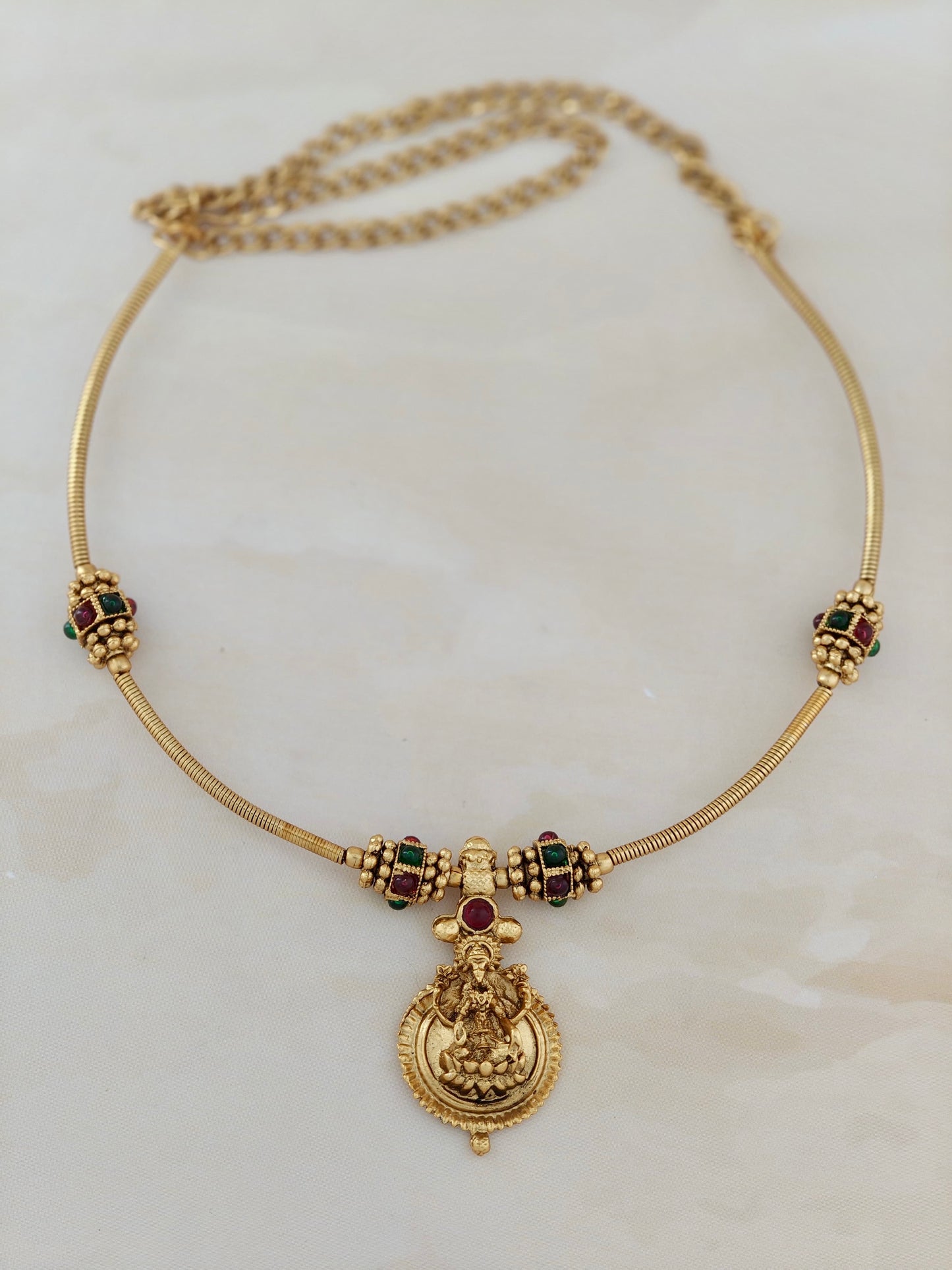 Lakshmi Necklace with Red & Green Stones