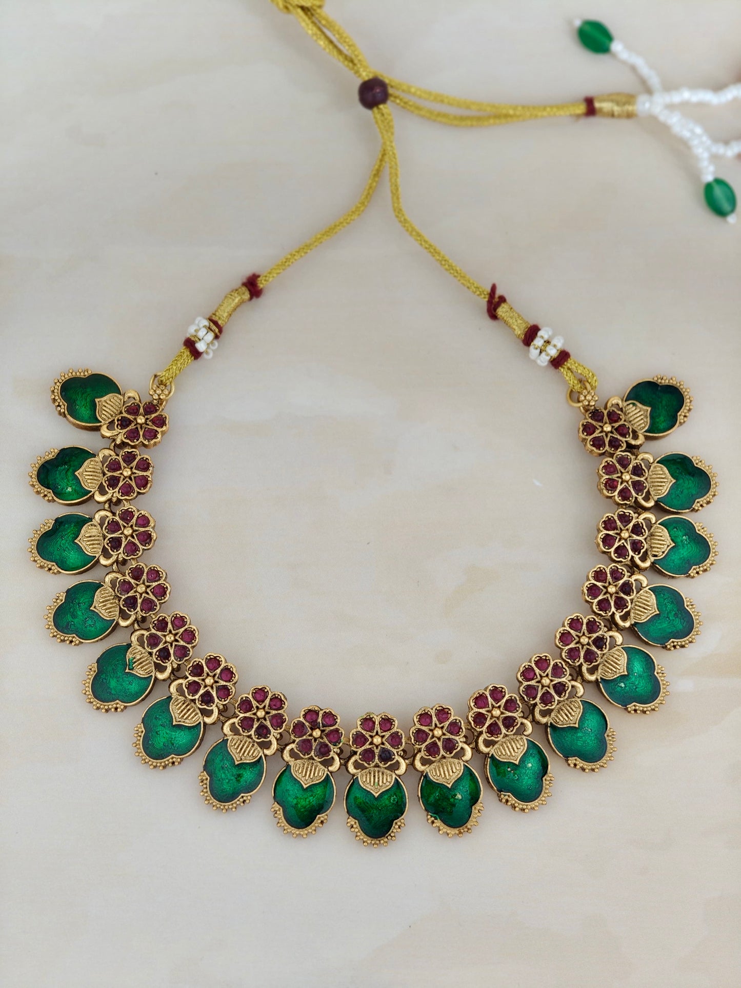 Beautiful Green Enamel Ruby Stone Necklace