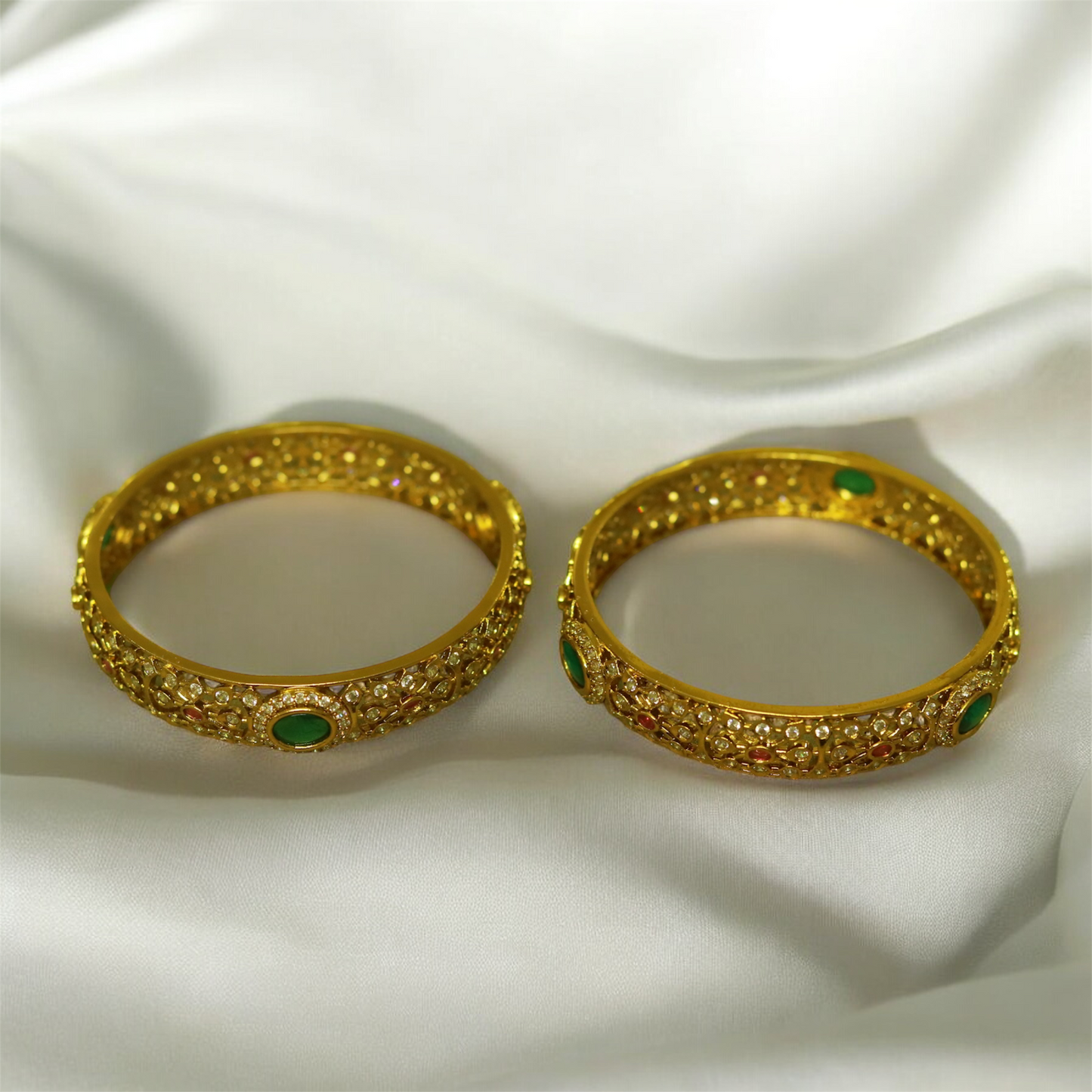 Multi Stones Floral Bangle (Set of 2)