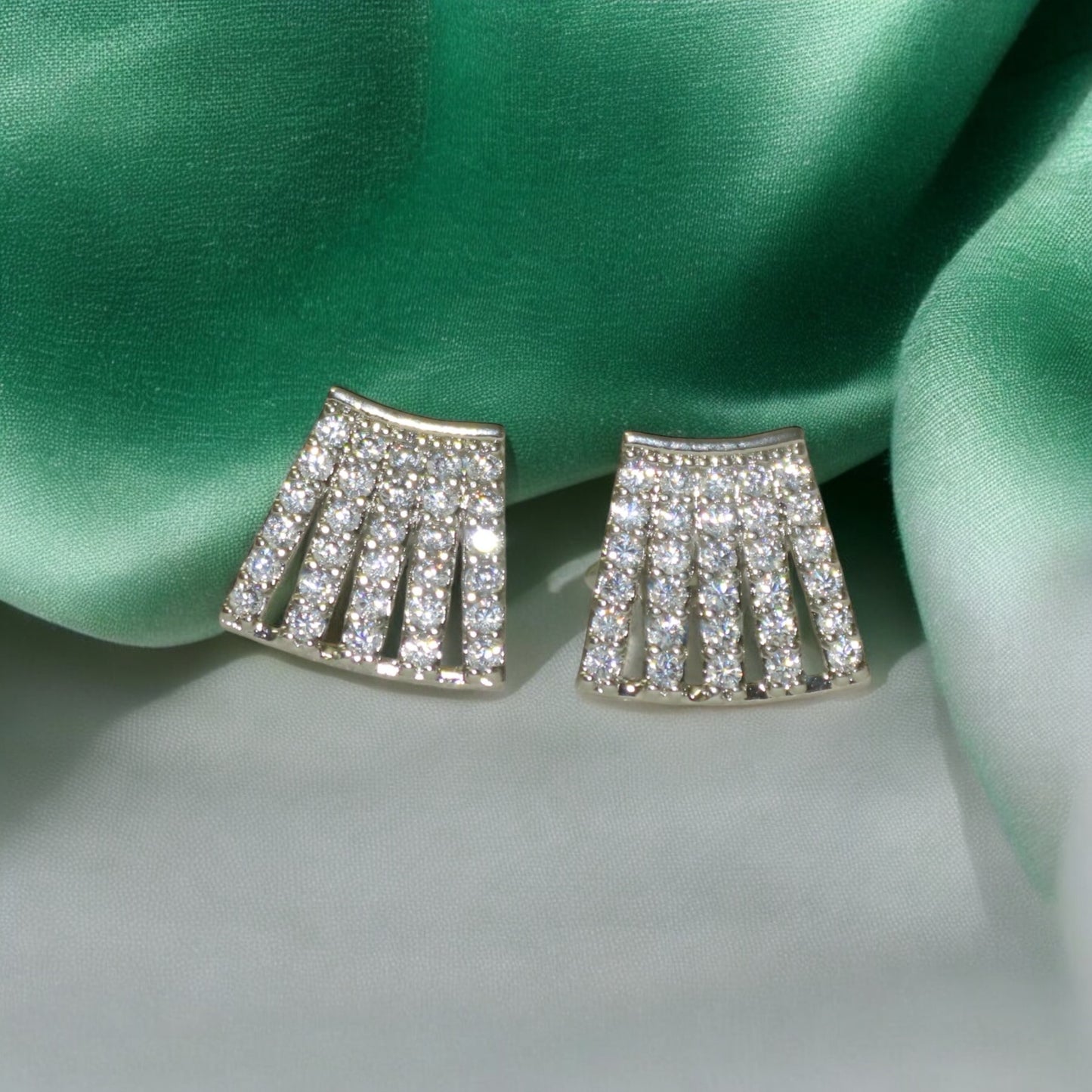 Sparkling Silver A D Stone Earrings