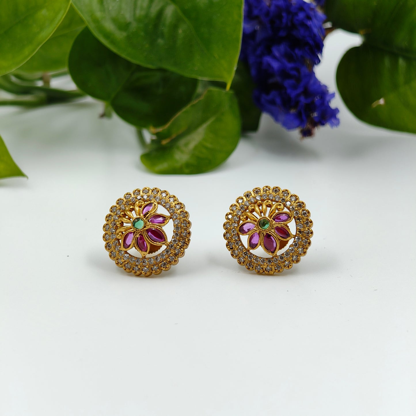 A D & Kemp Stone Floral Ear Studs