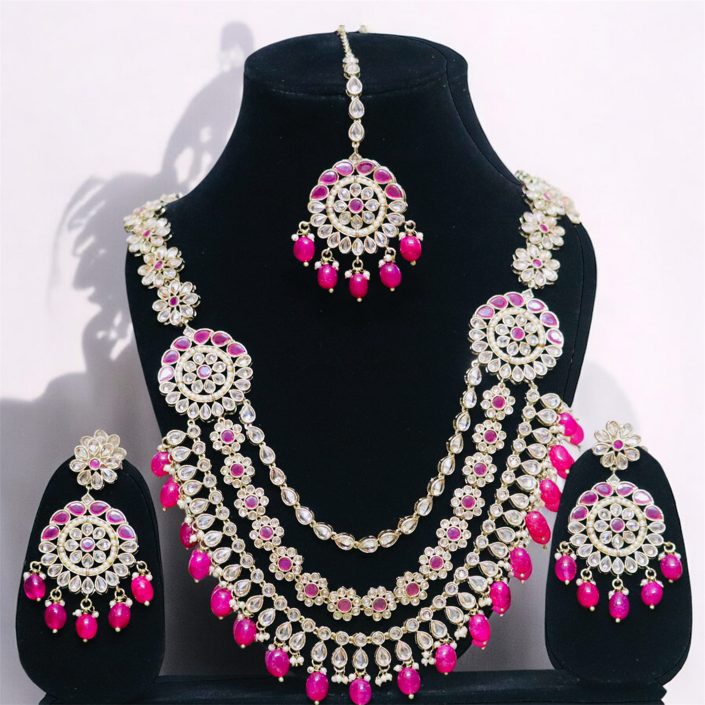 Beautiful Magenta Beaded Victorian Bridal Set