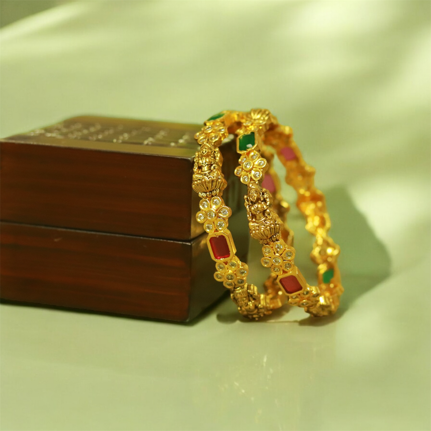 Multi Stones Lakshmi Bangle (Set of 2)