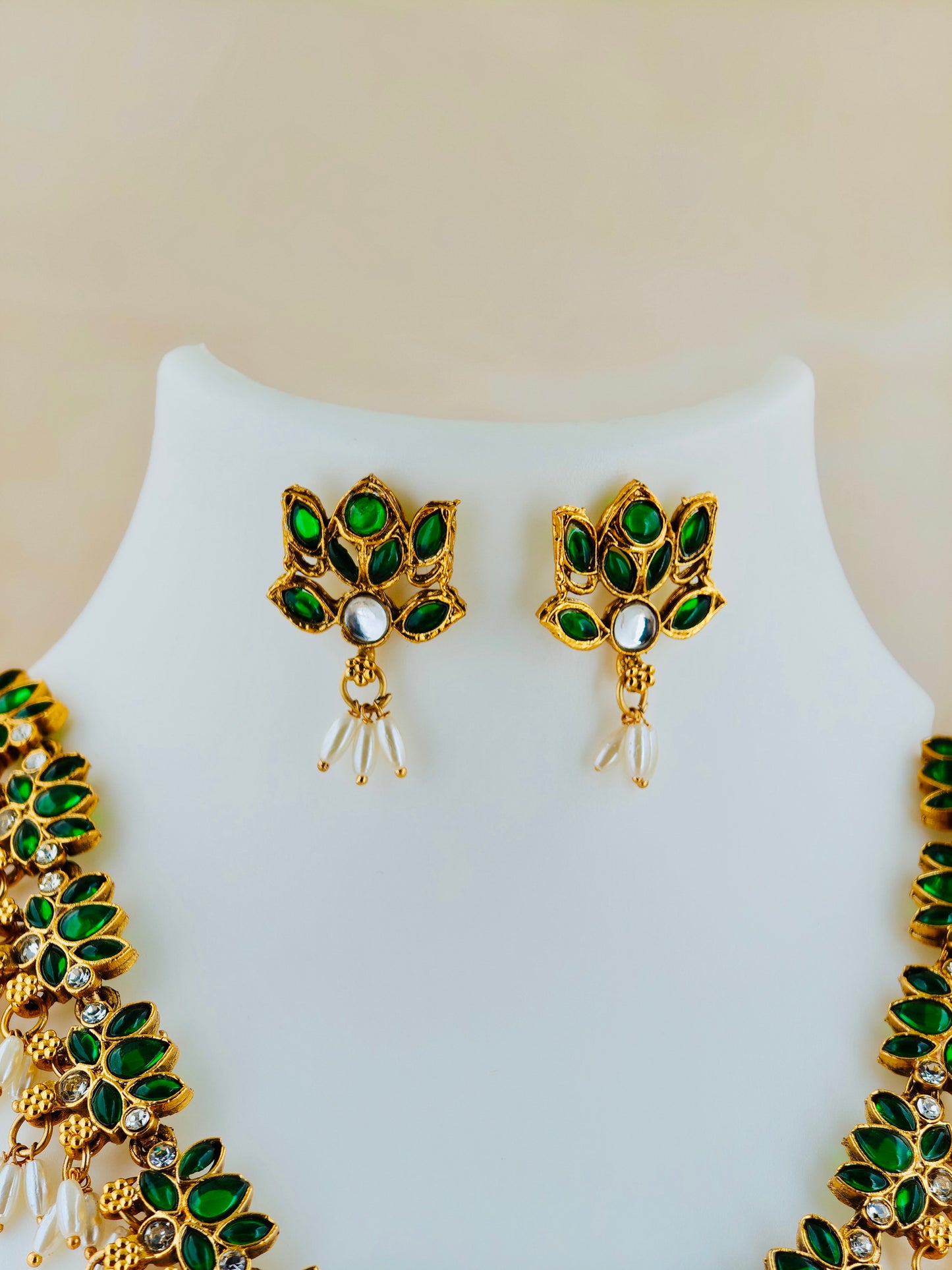 Beautiful Lotus Necklace with rice pearls Green