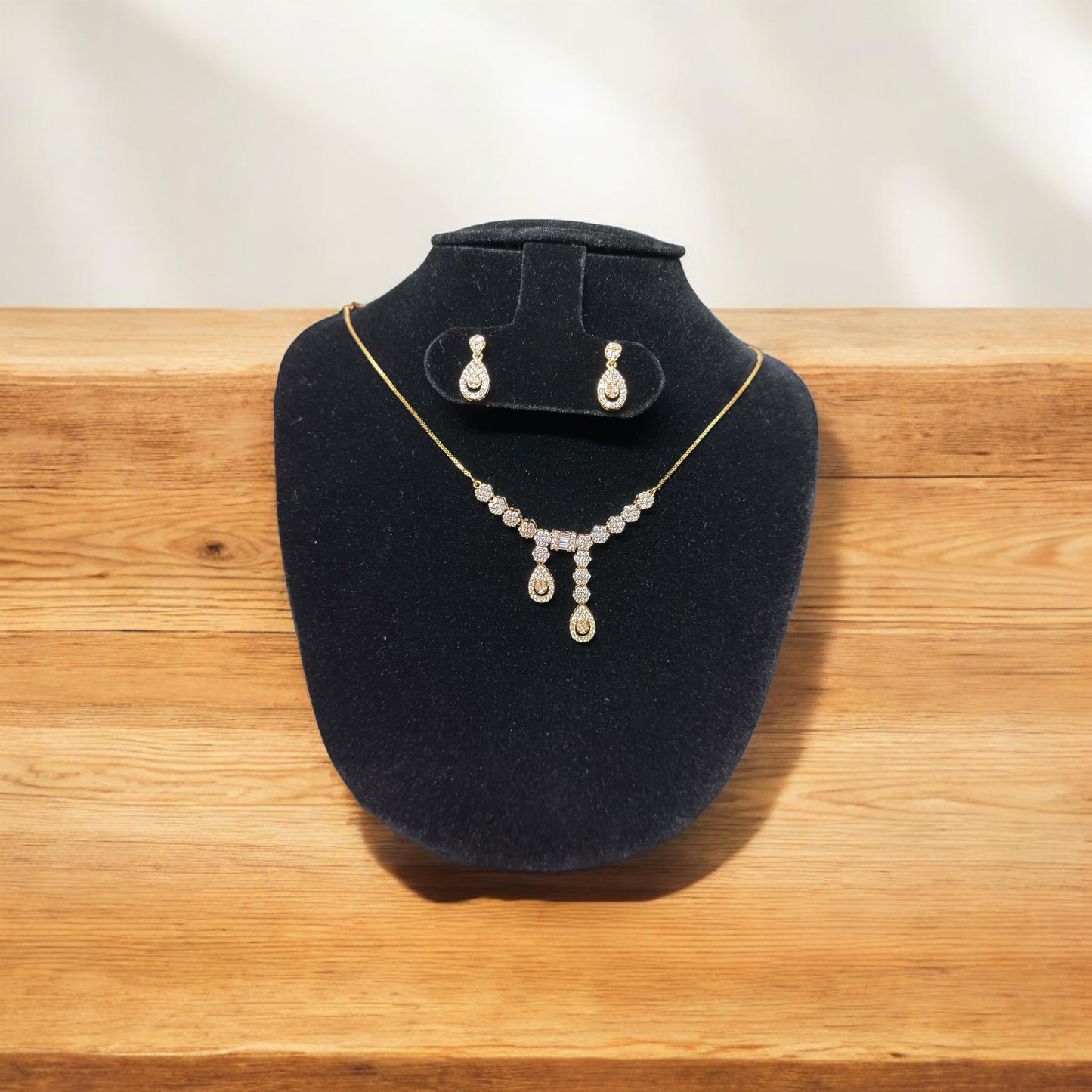 Simple A D Stone Gold Plated Necklace and Earrings Set
