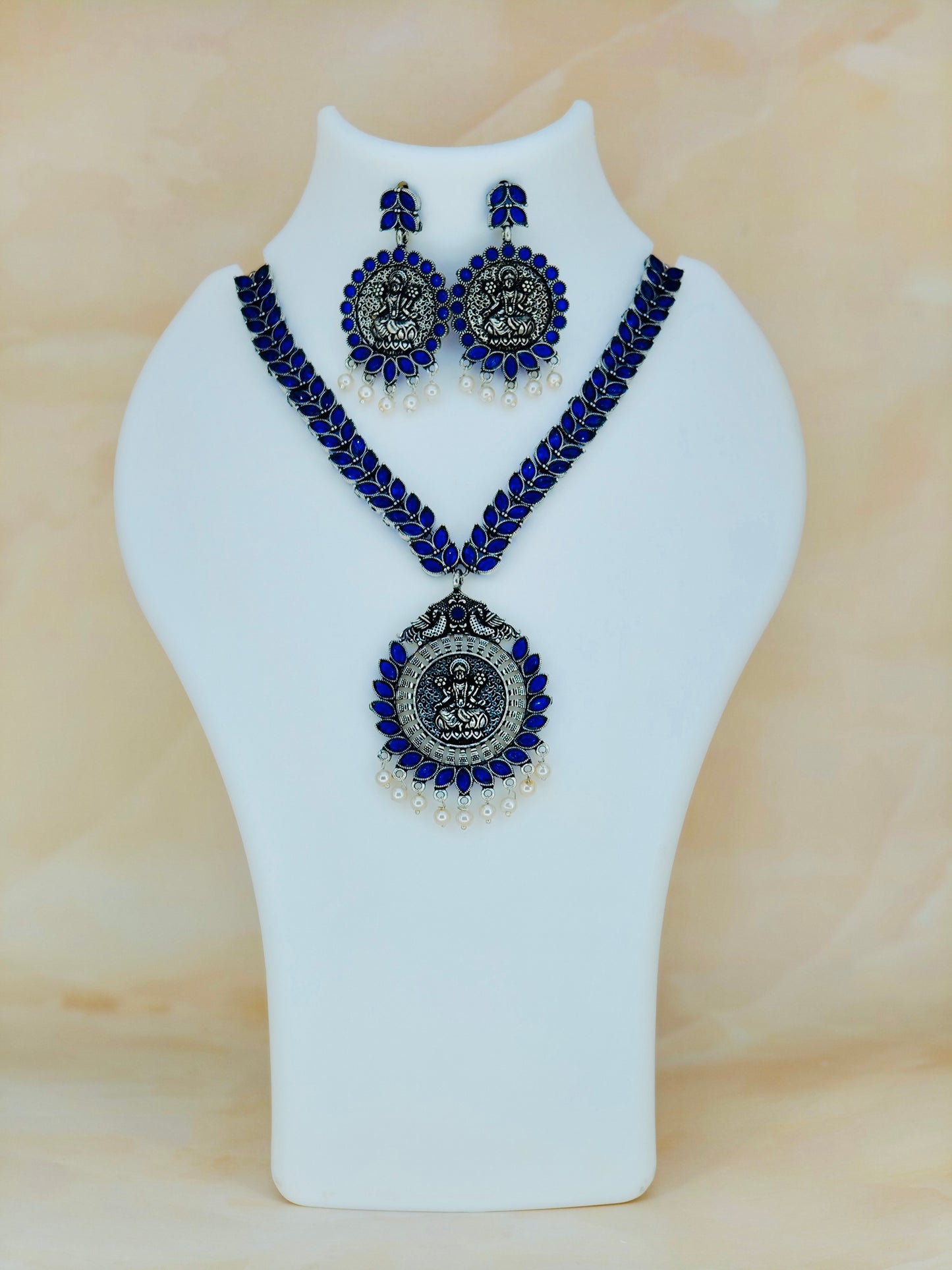 Beautiful Oxidised Necklace Set Royal Blue