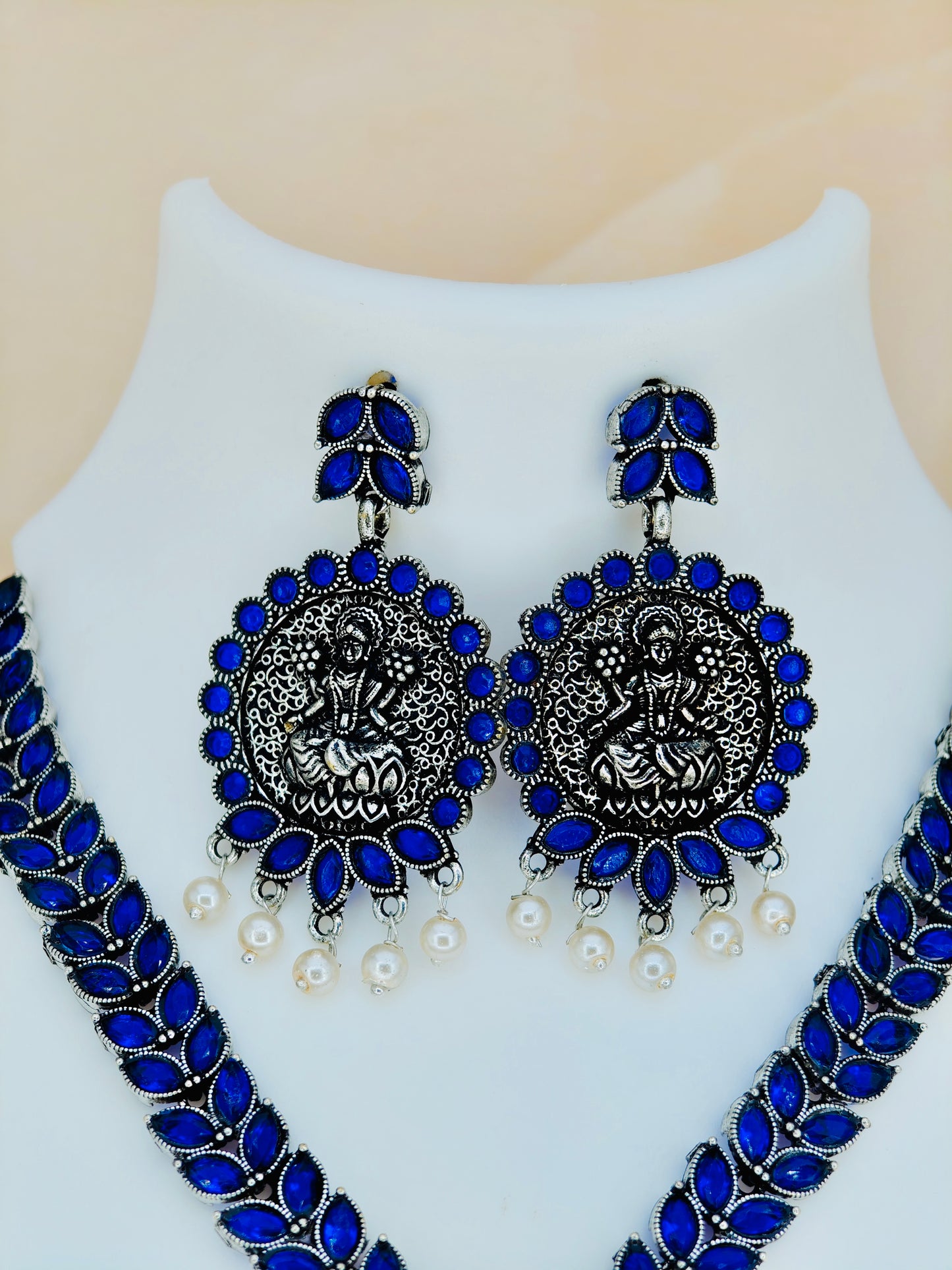 Beautiful Oxidised Necklace Set Royal Blue