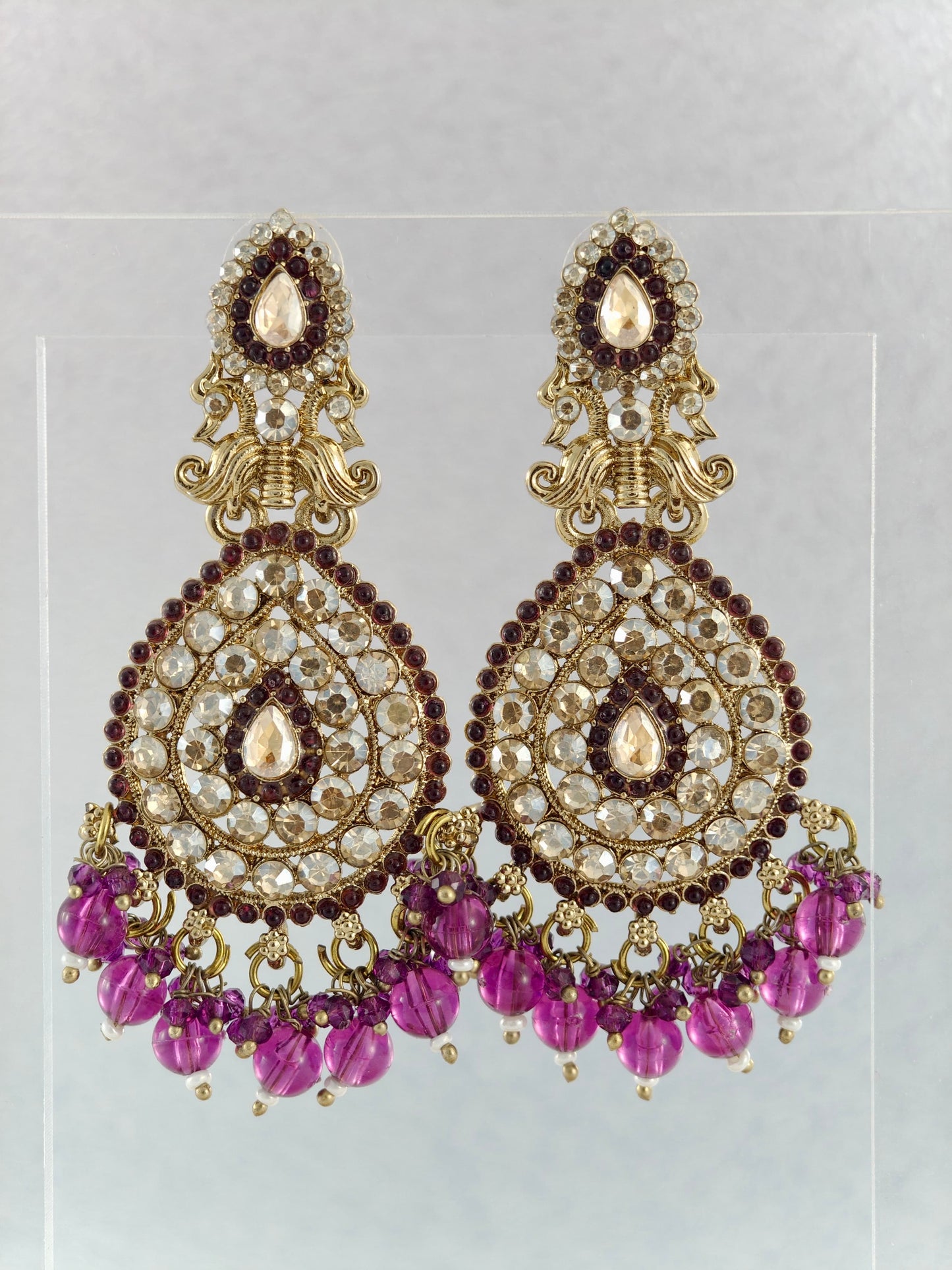 Chandbali Earrings with Purple Bead Drops