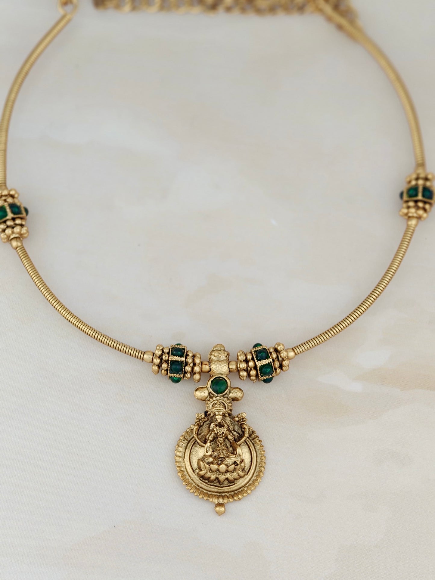 Lakshmi Necklace with Green Stones