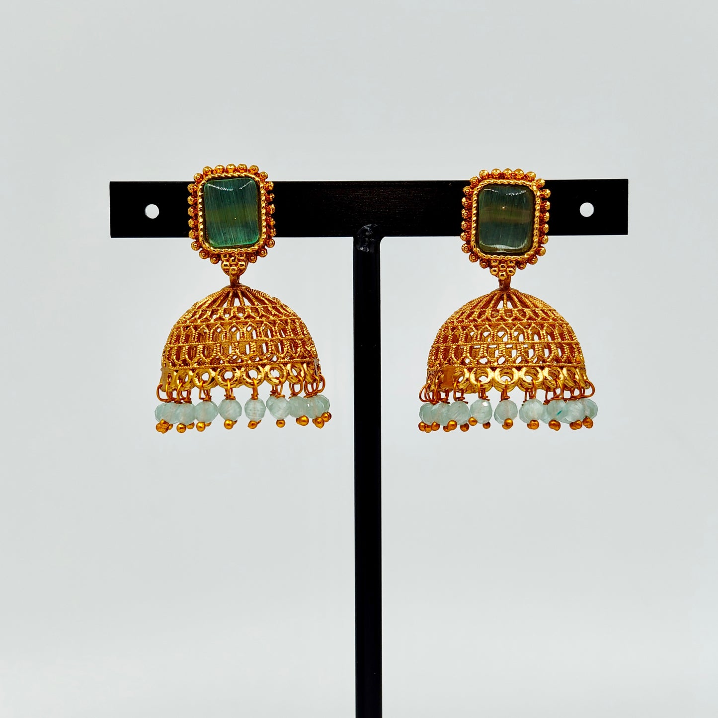 Powder Blue Beads Jhumka
