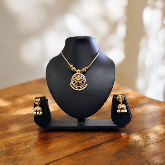 Trending Lakshmi Pendant Necklace & Jumka Set