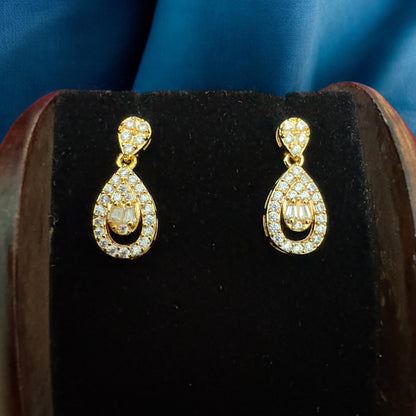 Simple A D Stone Gold Plated Necklace and Earrings Set