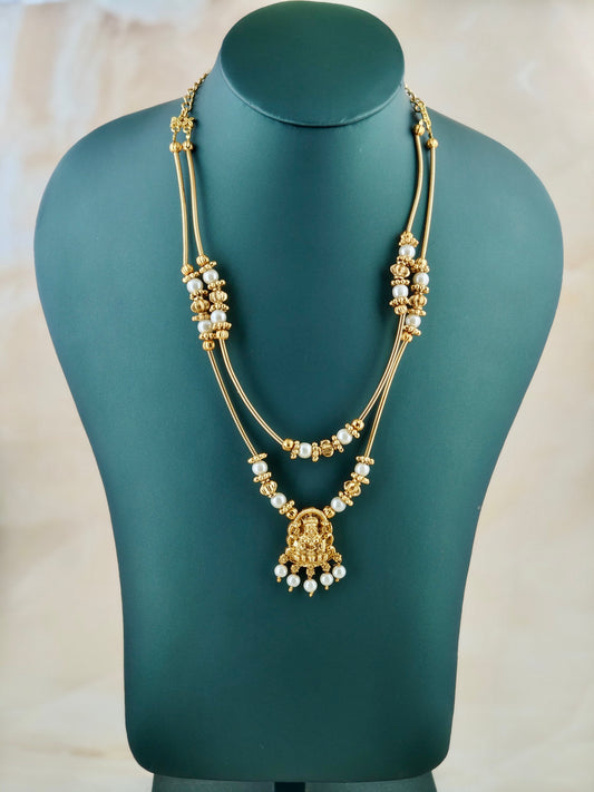 Double Layer White beads Lakshmi Pendant Necklace